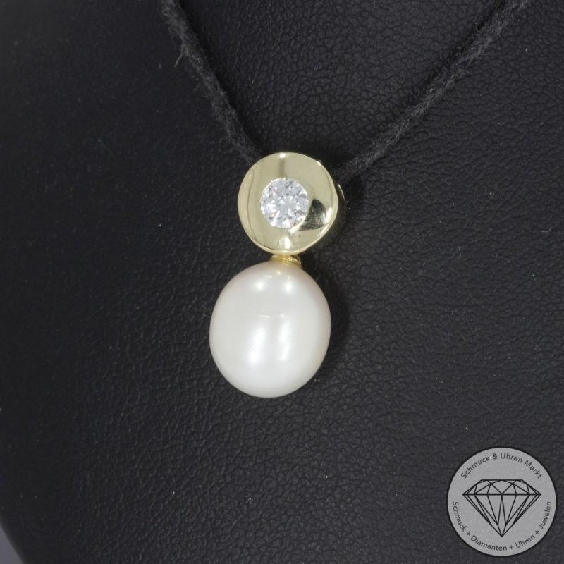 Wert 1750 € Brillant Perl Anhänger in 585er 14 K Gelbgold - 98272