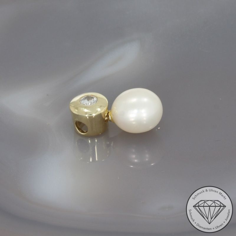 Wert 1750 € Brillant Perl Anhänger in 585er 14 K Gelbgold - 98272