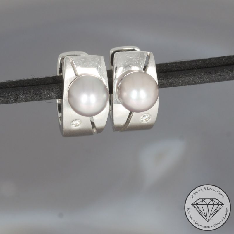Wert 1490 € Brillant Perl Creolen in 585er 14 K Weißgold - 98303