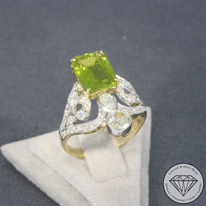 Sale! Wert 3190 € Bicolor Diamant Peridot Ring in 750er 18 K Gold - 98314