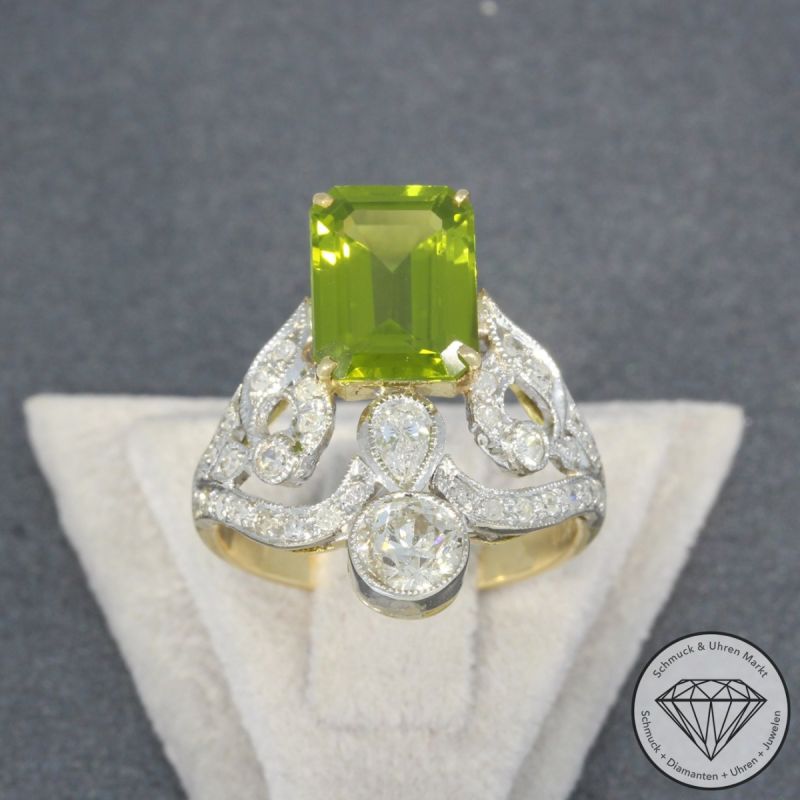 Sale! Wert 3190 € Bicolor Diamant Peridot Ring in 750er 18 K Gold - 98314