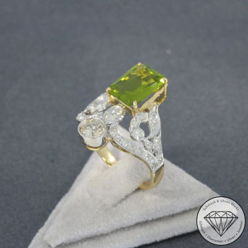 Sale! Wert 3190 € Bicolor Diamant Peridot Ring in 750er 18 K Gold - 98314