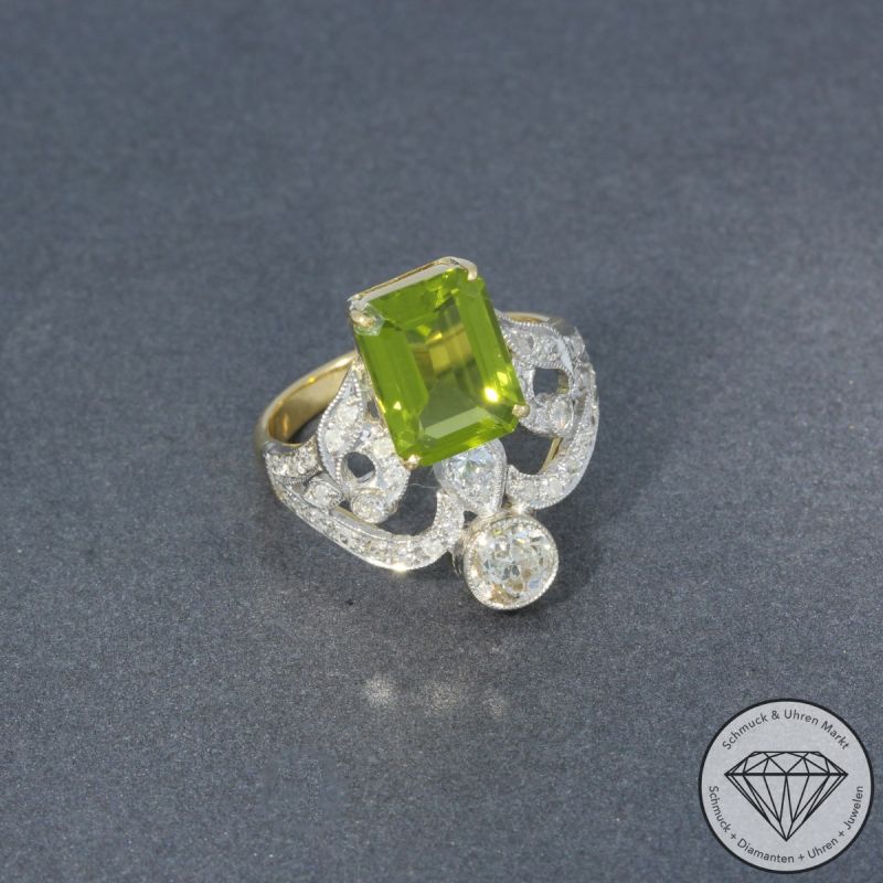Sale! Wert 3190 € Bicolor Diamant Peridot Ring in 750er 18 K Gold - 98314