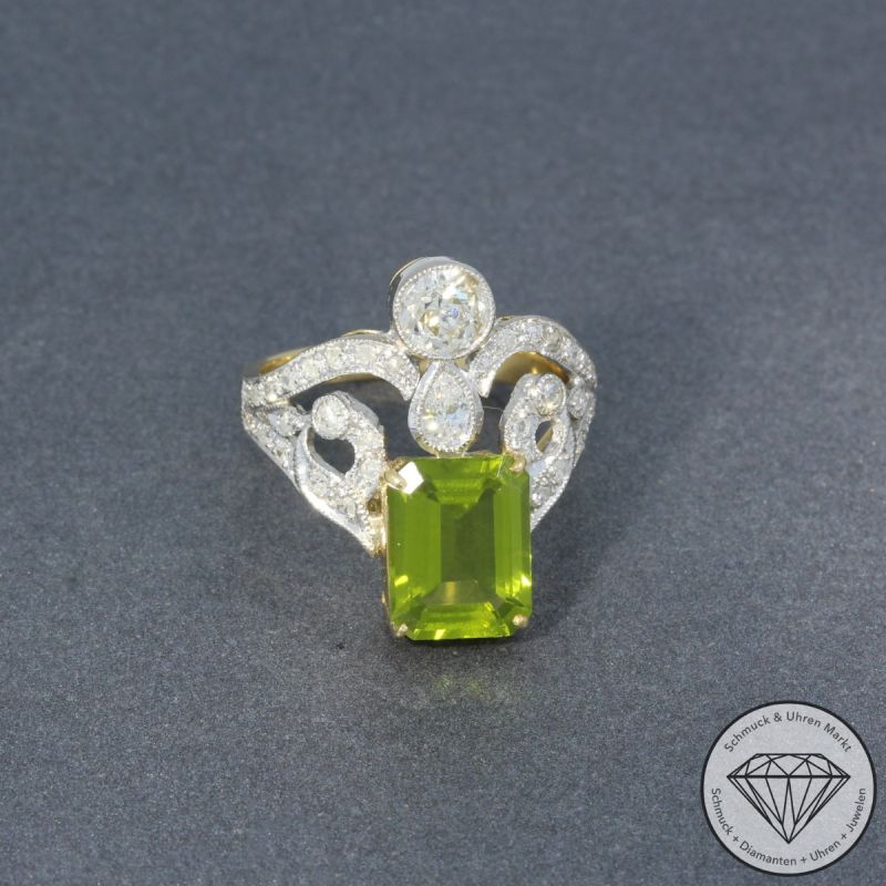 Sale! Wert 3190 € Bicolor Diamant Peridot Ring in 750er 18 K Gold - 98314