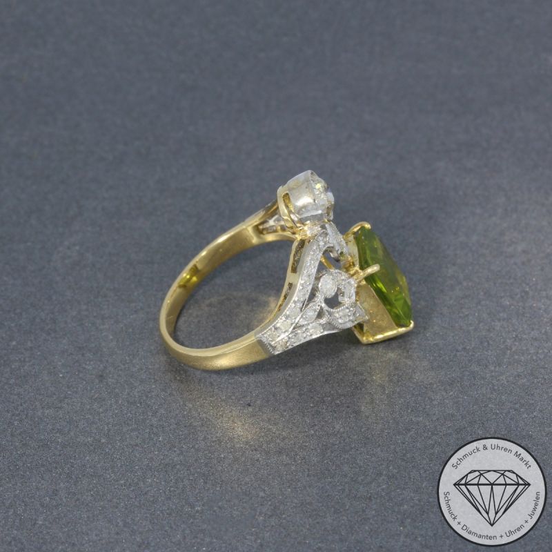 Sale! Wert 3190 € Bicolor Diamant Peridot Ring in 750er 18 K Gold - 98314