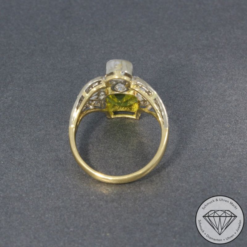 Sale! Wert 3190 € Bicolor Diamant Peridot Ring in 750er 18 K Gold - 98314