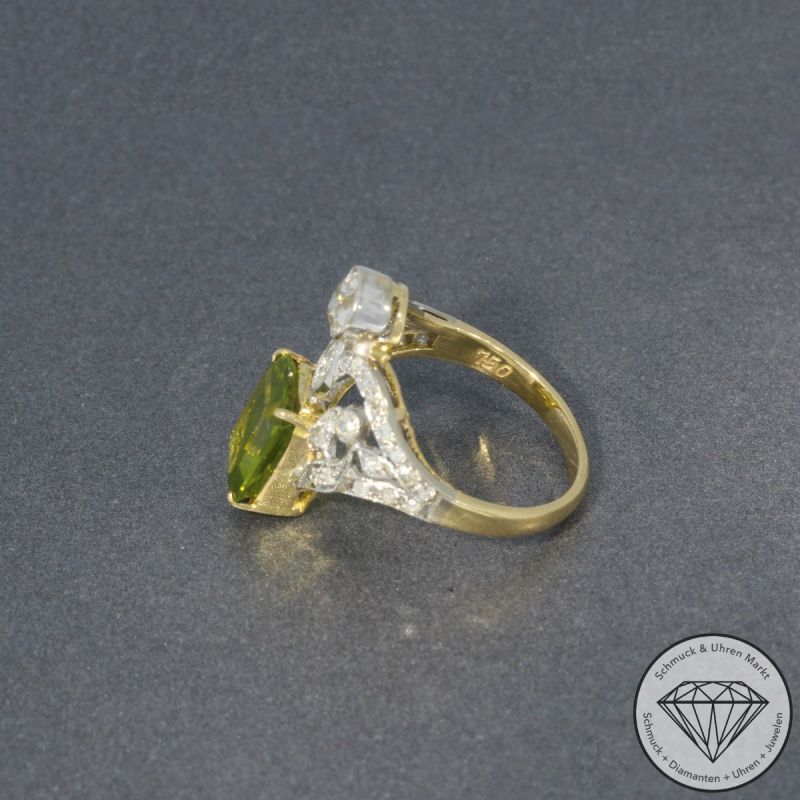 Sale! Wert 3190 € Bicolor Diamant Peridot Ring in 750er 18 K Gold - 98314