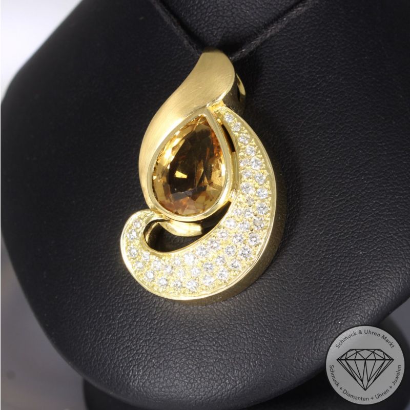 Wert 8800 € Brillant Citrin Anhänger in 750er 18 K Gelbgold - 98321