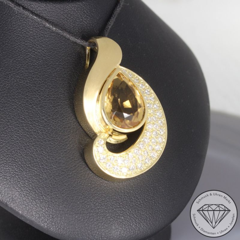 Wert 8800 € Brillant Citrin Anhänger in 750er 18 K Gelbgold - 98321