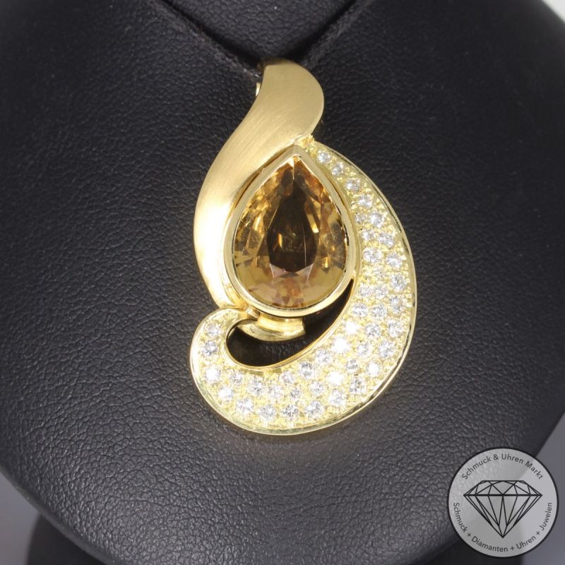 Wert 8800 € Brillant Citrin Anhänger in 750er 18 K Gelbgold - 98321