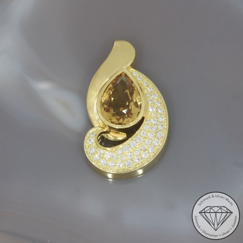 Wert 8800 € Brillant Citrin Anhänger in 750er 18 K Gelbgold - 98321