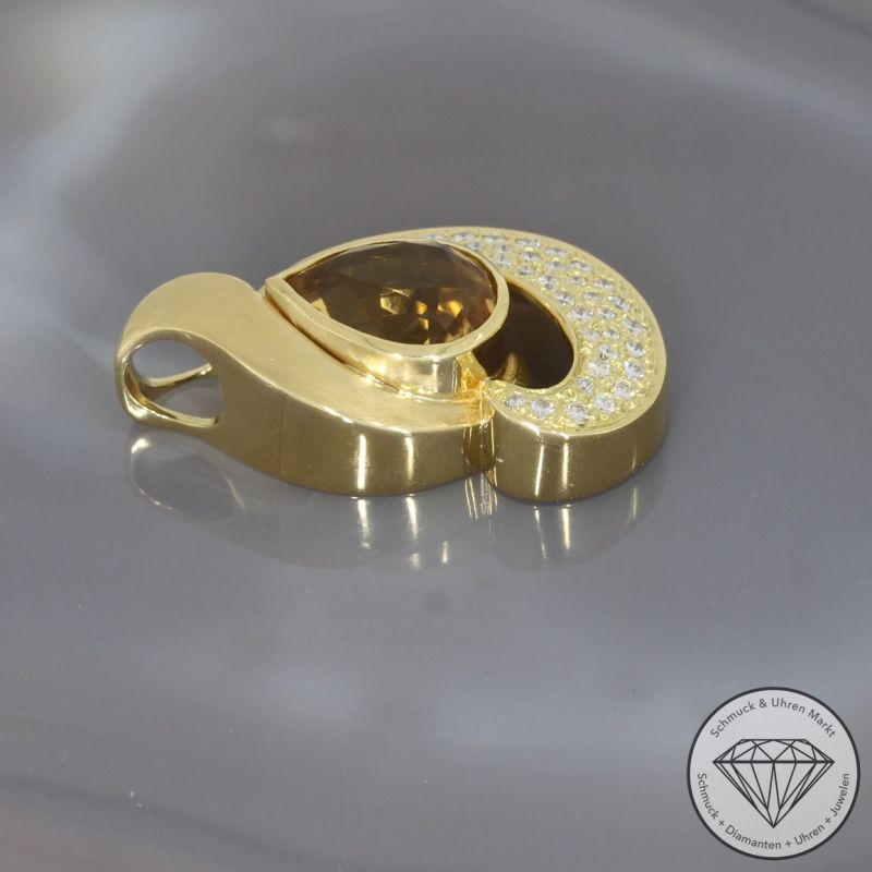 Wert 8800 € Brillant Citrin Anhänger in 750er 18 K Gelbgold - 98321