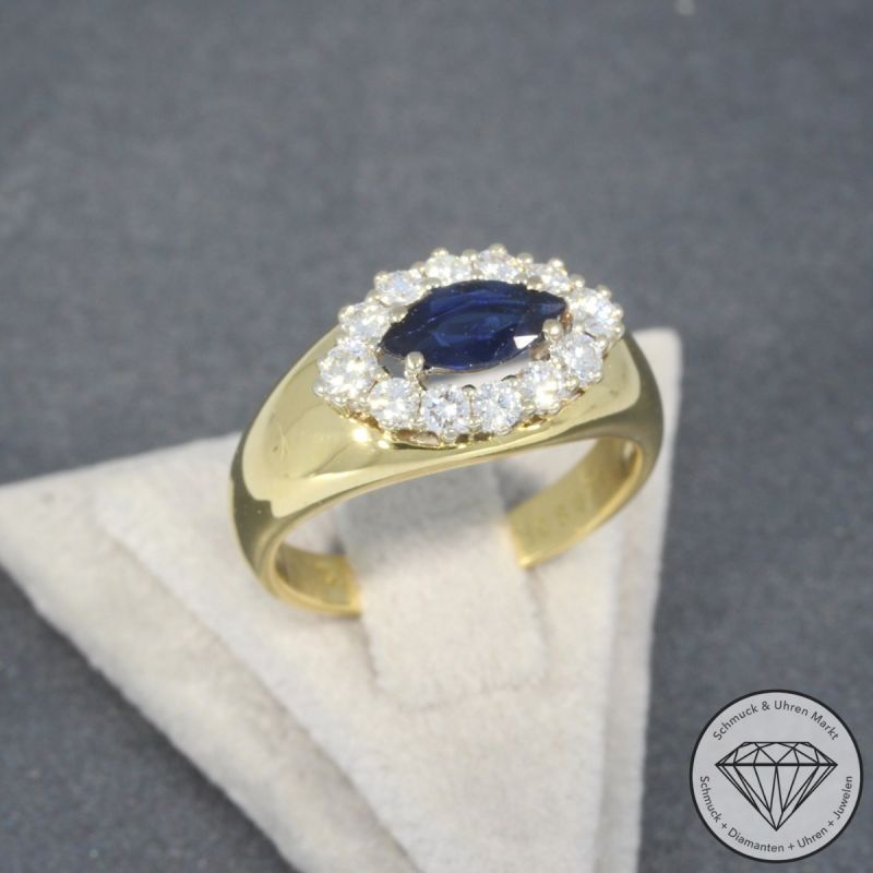 Wert 1379 € Brillant Saphir Ring 750er/18 Karat Gelb Gold Größe 56 – 98327
