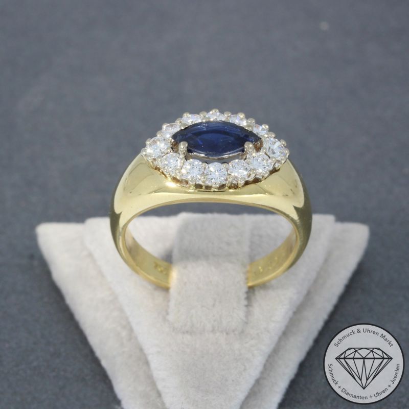 Wert 1379 € Brillant Saphir Ring 750er/18 Karat Gelb Gold Größe 56 – 98327