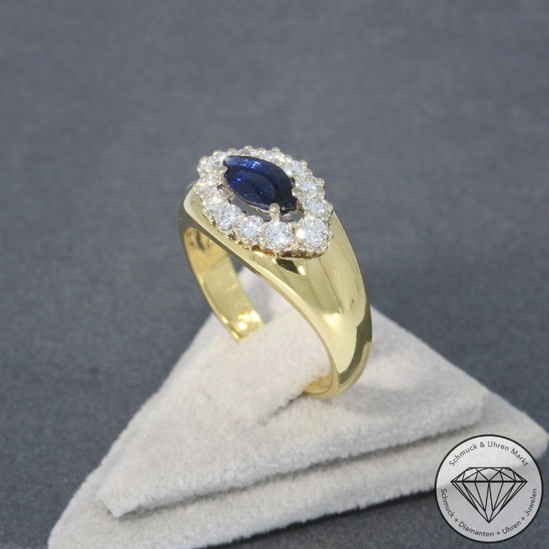 Wert 1379 € Brillant Saphir Ring 750er/18 Karat Gelb Gold Größe 56 – 98327