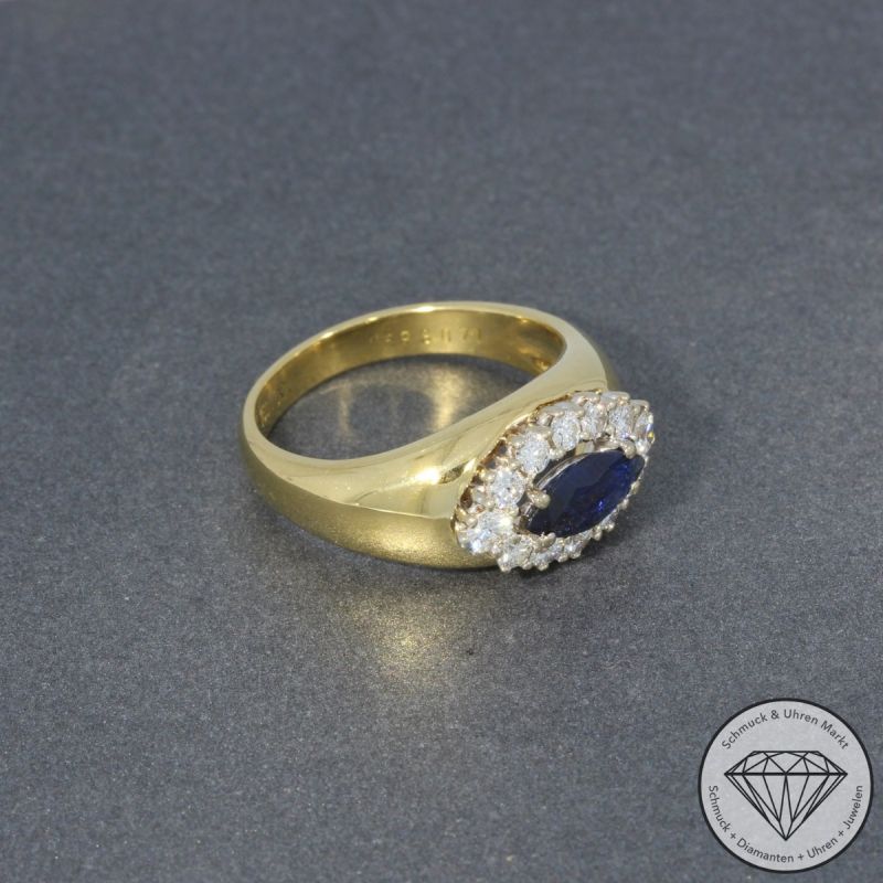 Wert 1379 € Brillant Saphir Ring 750er/18 Karat Gelb Gold Größe 56 – 98327