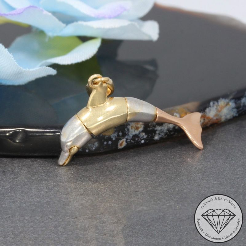 Wert 650 € Tricolor Anhänger Delfin in 585er 14 K Gold - 98358