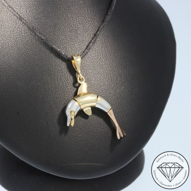 Wert 650 € Tricolor Anhänger Delfin in 585er 14 K Gold - 98358