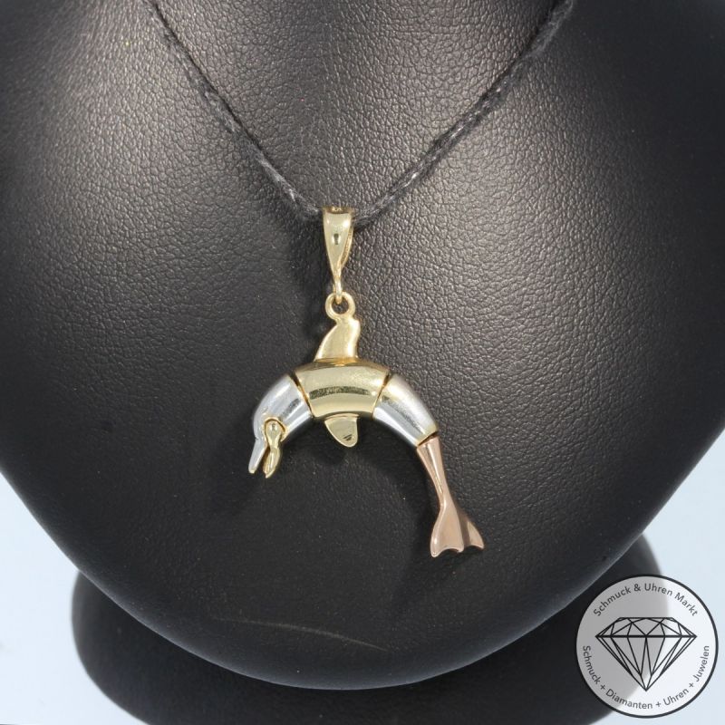 Wert 650 € Tricolor Anhänger Delfin in 585er 14 K Gold - 98358