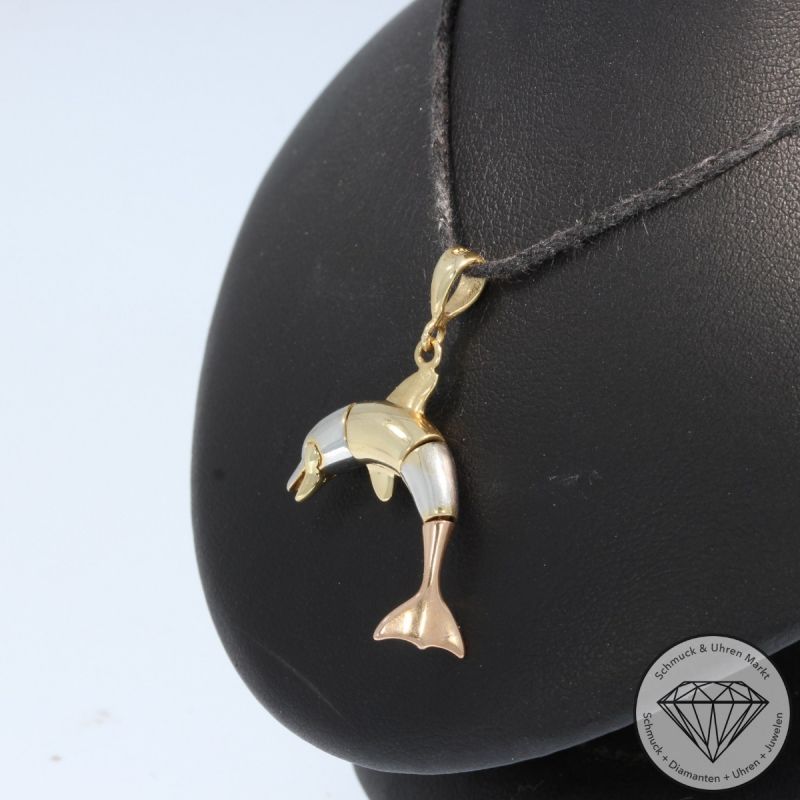 Wert 650 € Tricolor Anhänger Delfin in 585er 14 K Gold - 98358