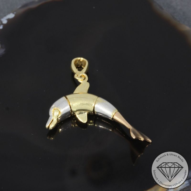 Wert 650 € Tricolor Anhänger Delfin in 585er 14 K Gold - 98358