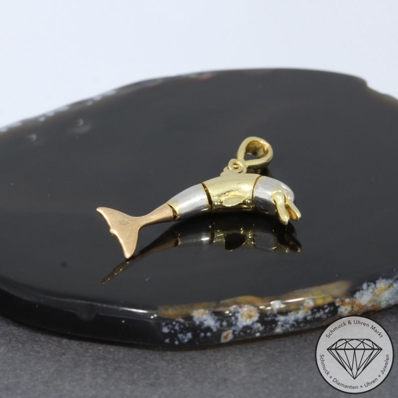 Wert 650 € Tricolor Anhänger Delfin in 585er 14 K Gold - 98358