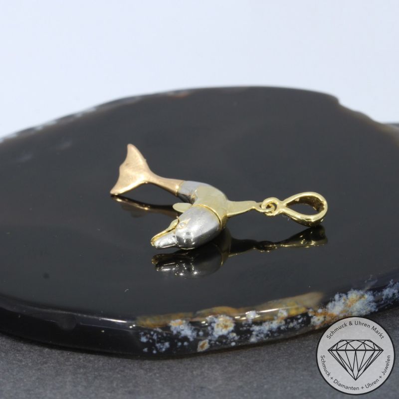Wert 650 € Tricolor Anhänger Delfin in 585er 14 K Gold - 98358