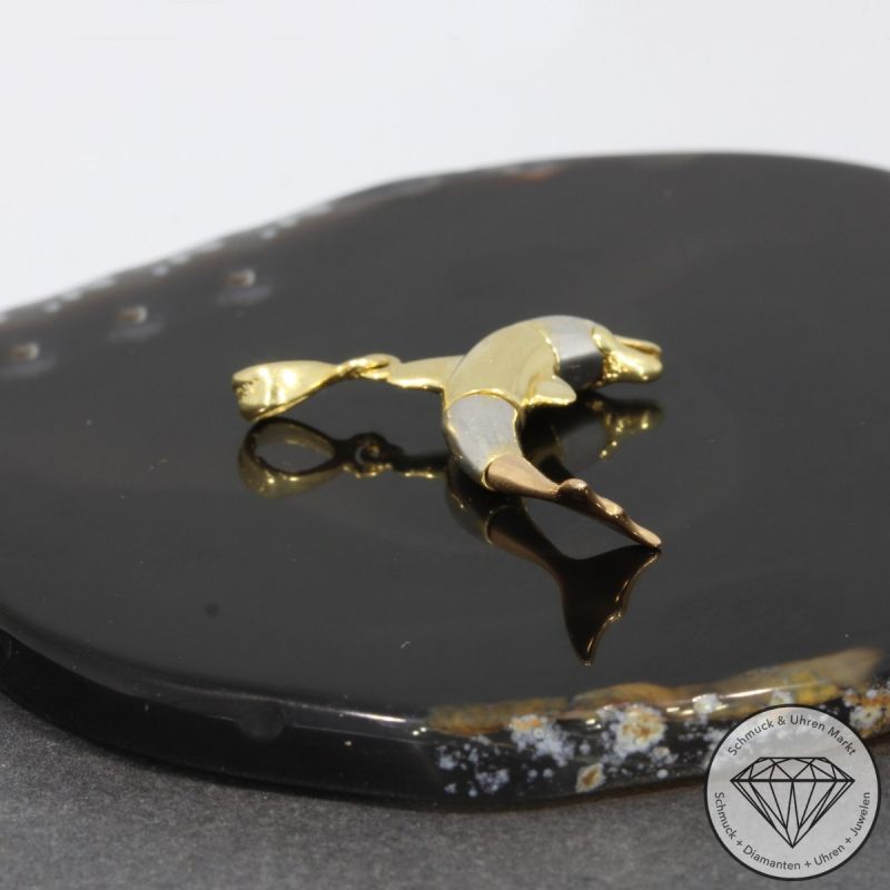 Wert 650 € Tricolor Anhänger Delfin in 585er 14 K Gold - 98358