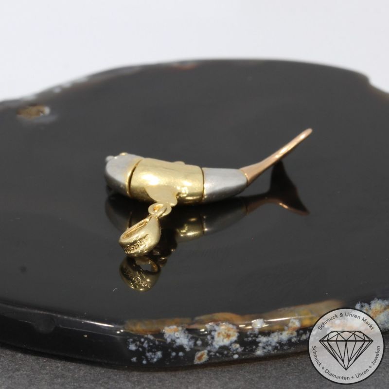 Wert 650 € Tricolor Anhänger Delfin in 585er 14 K Gold - 98358
