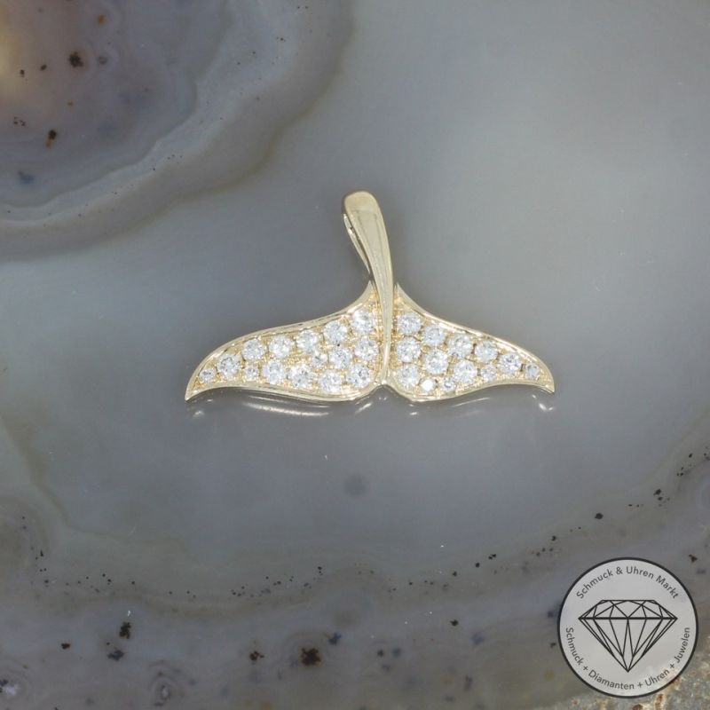 Wert 1400 € Brillant Anhänger Flosse (0,27 carat) in 585er 14 K Gelbgold - H1761