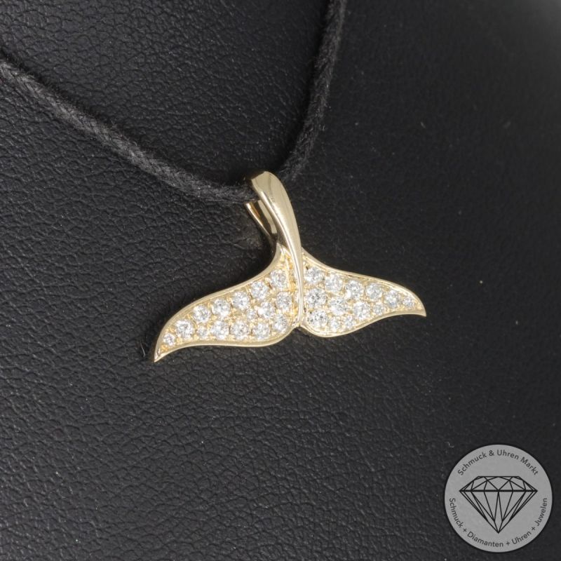 Wert 1400 € Brillant Anhänger Flosse (0,27 carat) in 585er 14 K Gelbgold - H1761