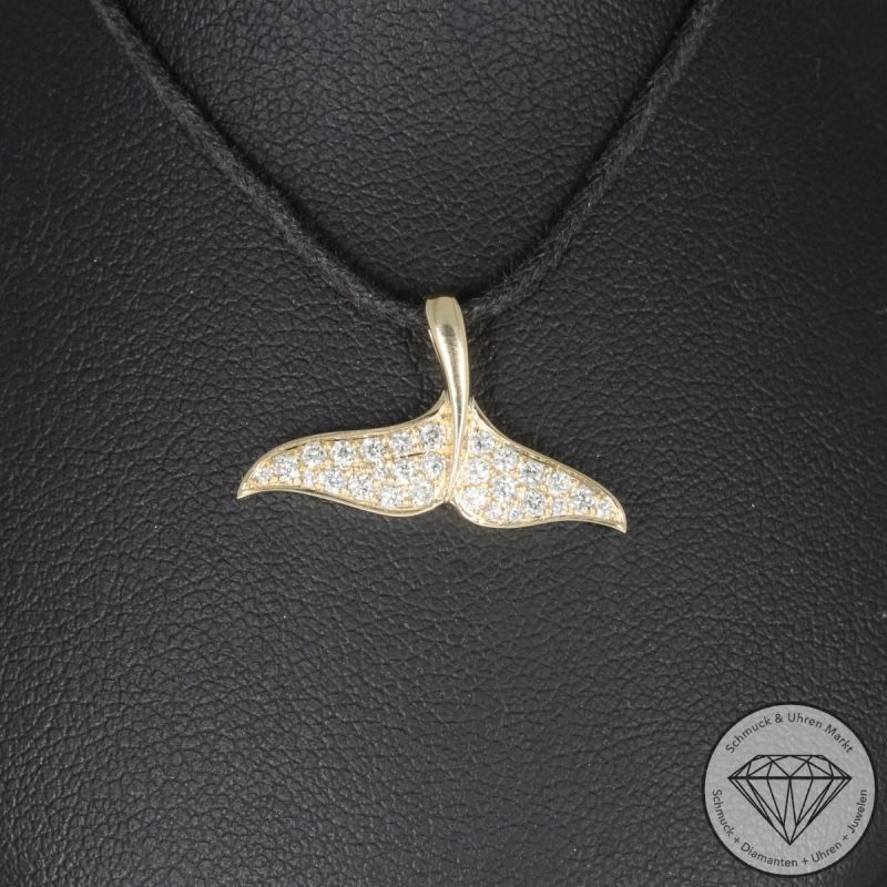 Wert 1400 € Brillant Anhänger Flosse (0,27 carat) in 585er 14 K Gelbgold - H1761
