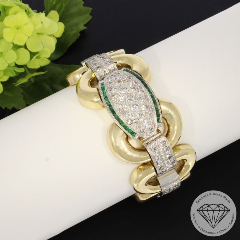 Wert 28000 € Bicolor Diamant Smaragd Armband in 585er 14 K Gold - 98706