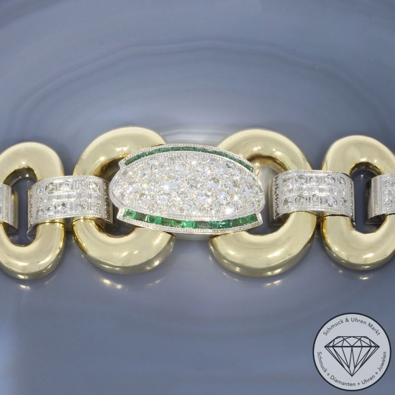 Wert 28000 € Bicolor Diamant Smaragd Armband in 585er 14 K Gold - 98706
