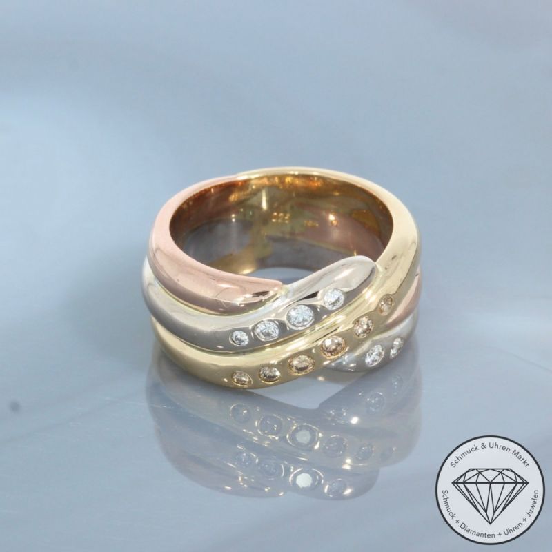 Wert 3590 € Tricolor Brillant Ring (ca. 0,25 carat) in 750er 18 K Gold - 98889