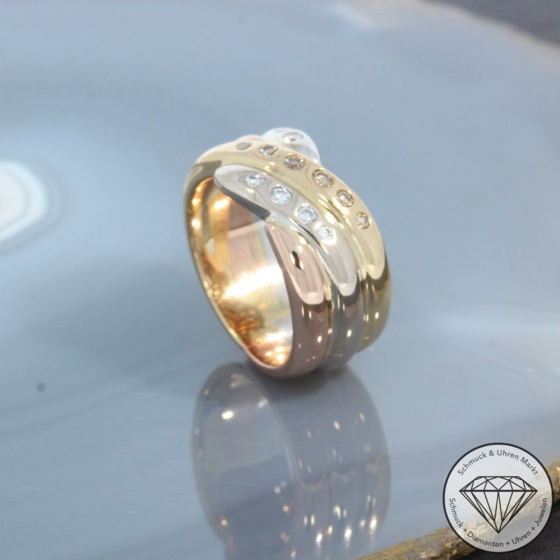 Wert 3590 € Tricolor Brillant Ring (ca. 0,25 carat) in 750er 18 K Gold - 98889