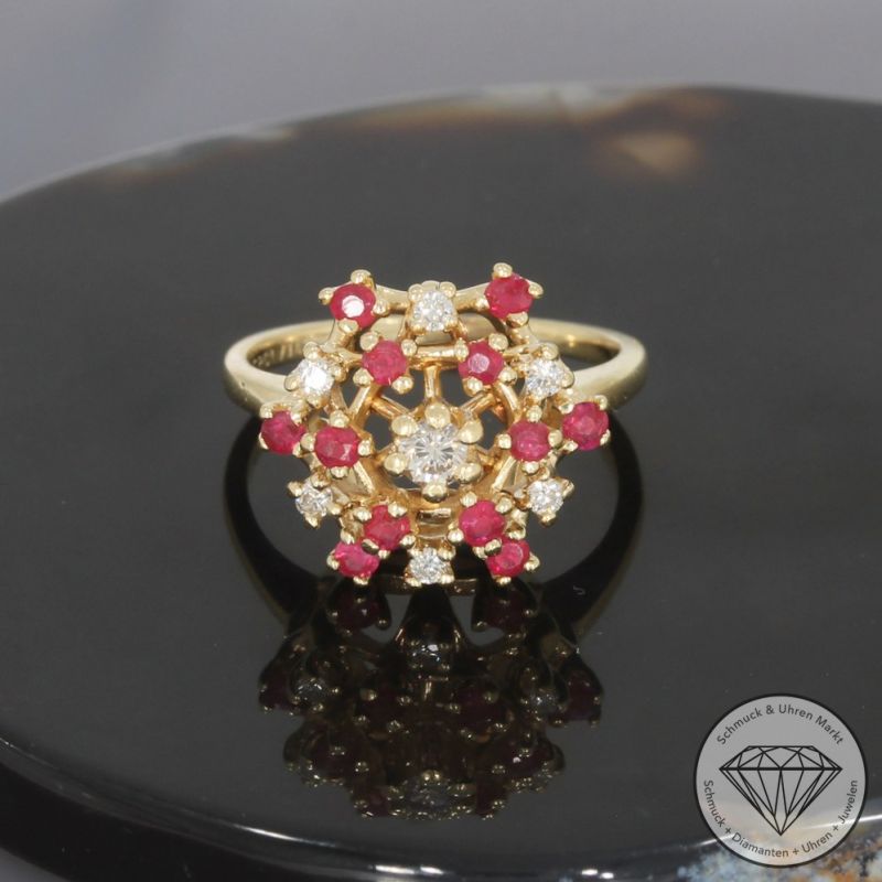 Wert 1450 € Brillant Rubin Ring 585er/14 Karat Gelb Gold Größe 52 – 98930