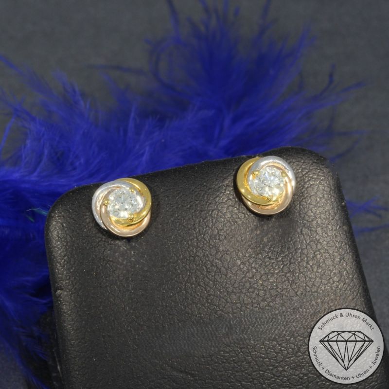 Wert 1570 € Tricolor Solitär Brillant Ohrringe (0,28 carat) in 750er 18 K Gold - H1771