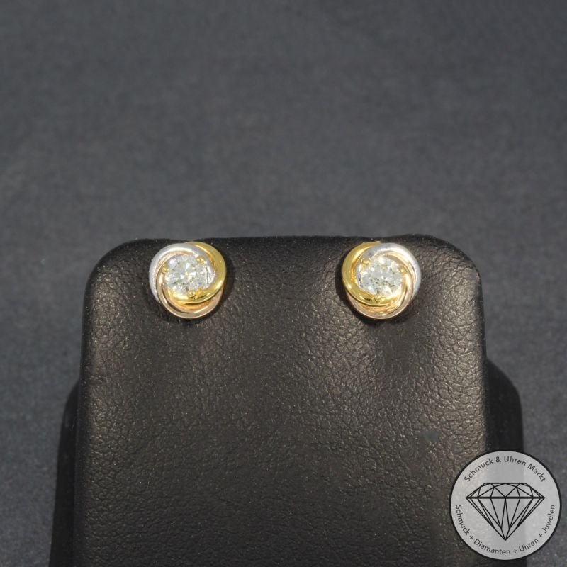 Wert 1570 € Tricolor Solitär Brillant Ohrringe (0,28 carat) in 750er 18 K Gold - H1771