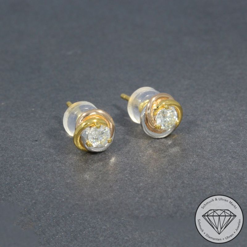 Wert 1570 € Tricolor Solitär Brillant Ohrringe (0,28 carat) in 750er 18 K Gold - H1771