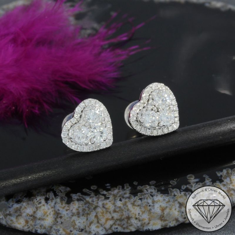 Wert 2300 € Brillant Herz Ohrringe in 900er Platin - H451