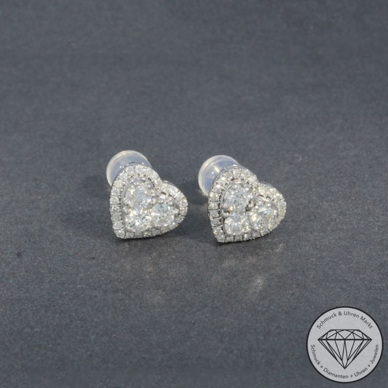 Wert 2300 € Brillant Herz Ohrringe in 900er Platin - H451