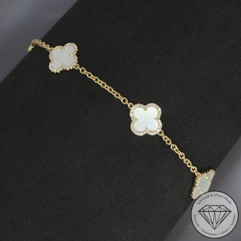 Wert 2810 € Diamant Perlmutt Armband in 585er 14 K Gelbgold - H1875