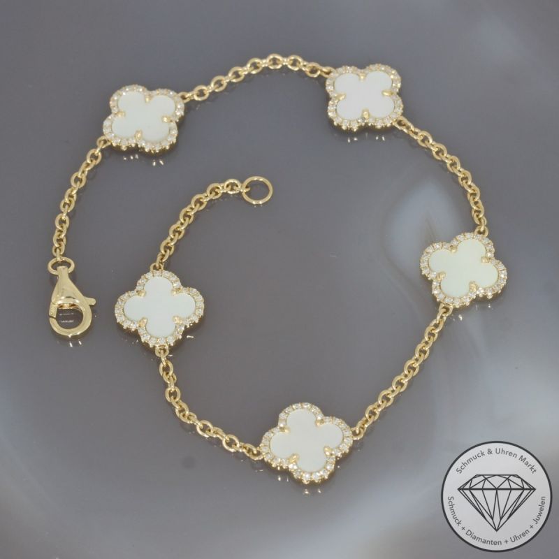Wert 2810 € Diamant Perlmutt Armband in 585er 14 K Gelbgold - H1875