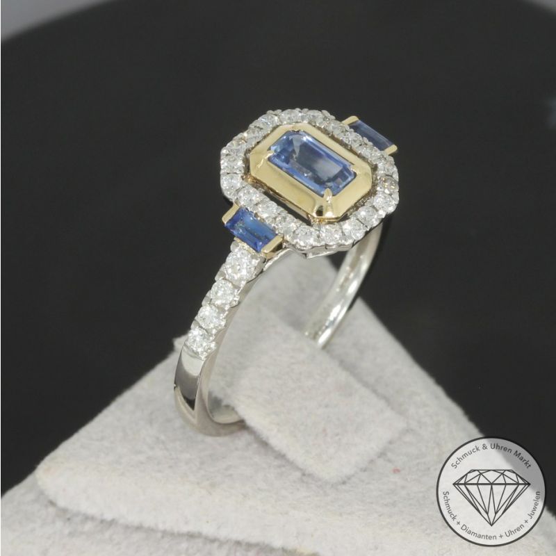 Wert 2950 € Brillant Saphir Ring in 585er 14 K Gelbgold & 950er Platin - 99046