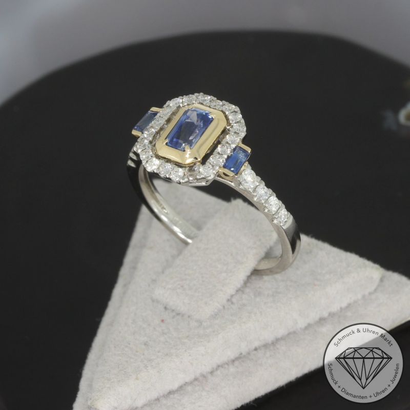 Wert 2950 € Brillant Saphir Ring in 585er 14 K Gelbgold & 950er Platin - 99046