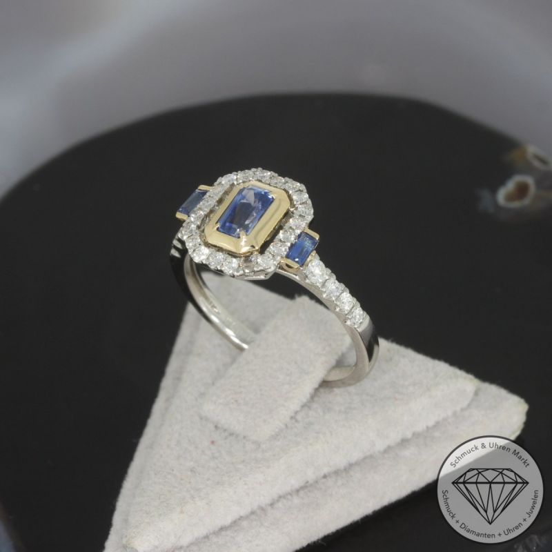 Wert 2950 € Brillant Saphir Ring in 585er 14 K Gelbgold & 950er Platin - 99046