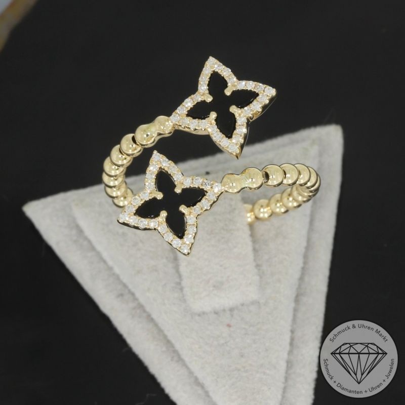 Wert 1850 € Brillant Onyx Ring in 585er 14 K Gelbgold - H1814