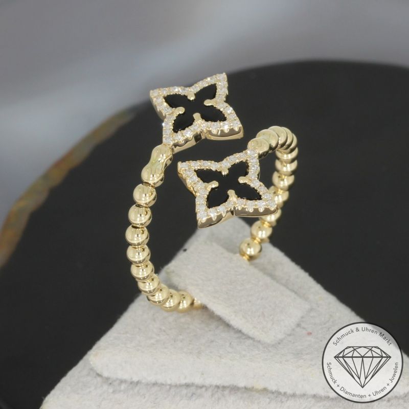 Wert 1850 € Brillant Onyx Ring in 585er 14 K Gelbgold - H1814