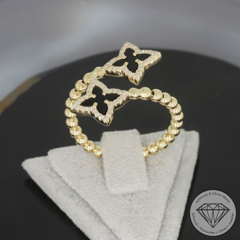 Wert 1850 € Brillant Onyx Ring in 585er 14 K Gelbgold - H1814